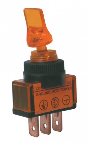 Prepínač páčkový   2pol./3pin  ON-OFF 12VDC prosv. žltý