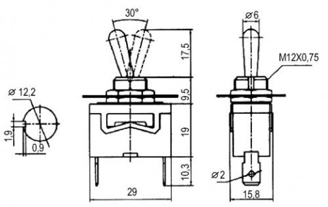 Prepínač páčkový  2pol./2pin  ON-OFF 250V/10A