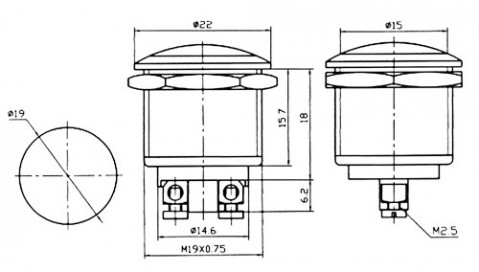 Prepínač tlačidlo okrúhle OFF-(ON) kov-typ1 (12V)