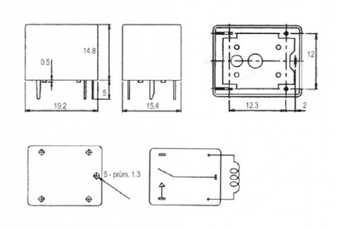 Relé  5V  15A/120VAC; 15A/24VDC  1x přep.  RAS0515/JQC3FF