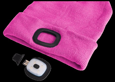 Čepice s čelovkou 180lm, nabíjecí, USB, univerzální velikost, bavlna/PE, růžová SIXTOL