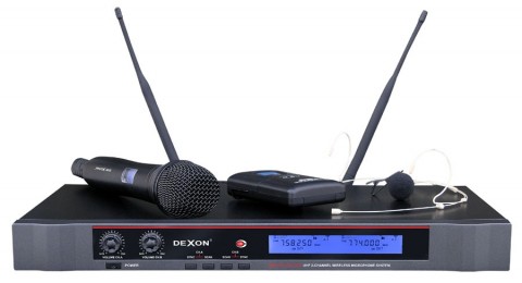 DEXON Bezdrátový mikrofon ruční + náhlavní / klopový , 2kanálový do racku MBD 732