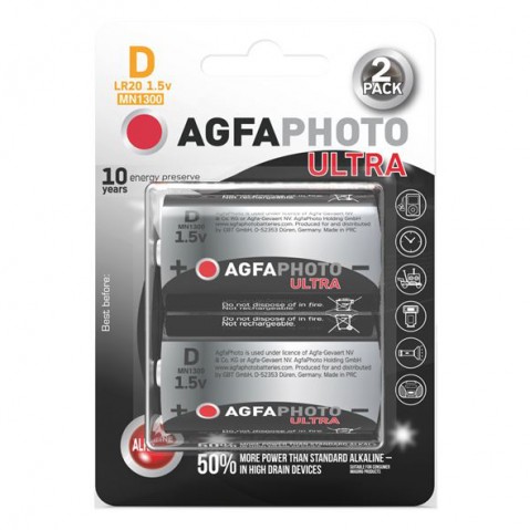 Batéria D (LR20) alkalická AGFAPHOTO Power Ultra 2ks / blister